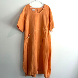 Harris Cotton Dress Womens XL Orange Linen Short Sleeve Pockets Laganlook Summer